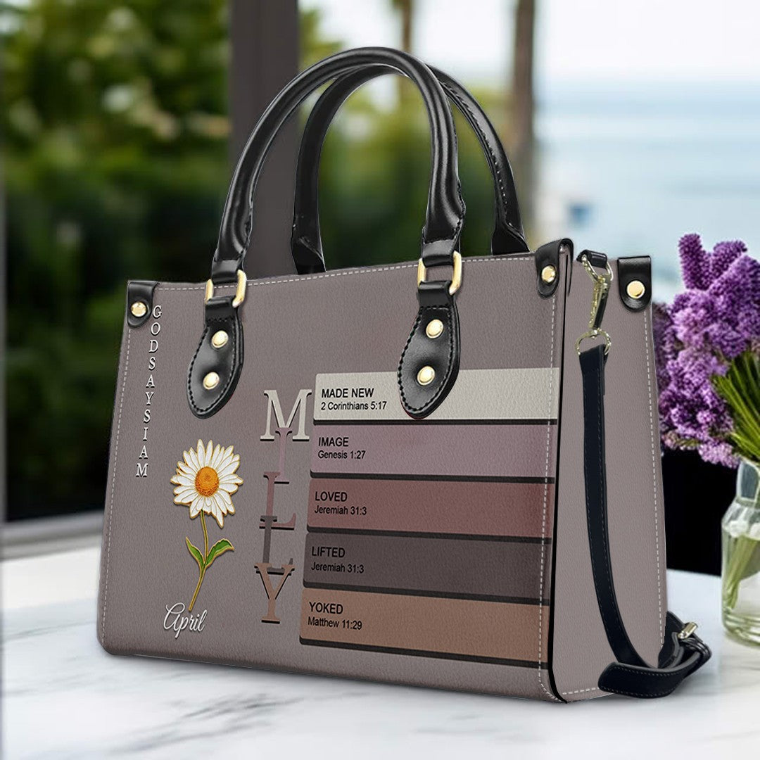 Custom Name & Birth Flower Leather Handbag