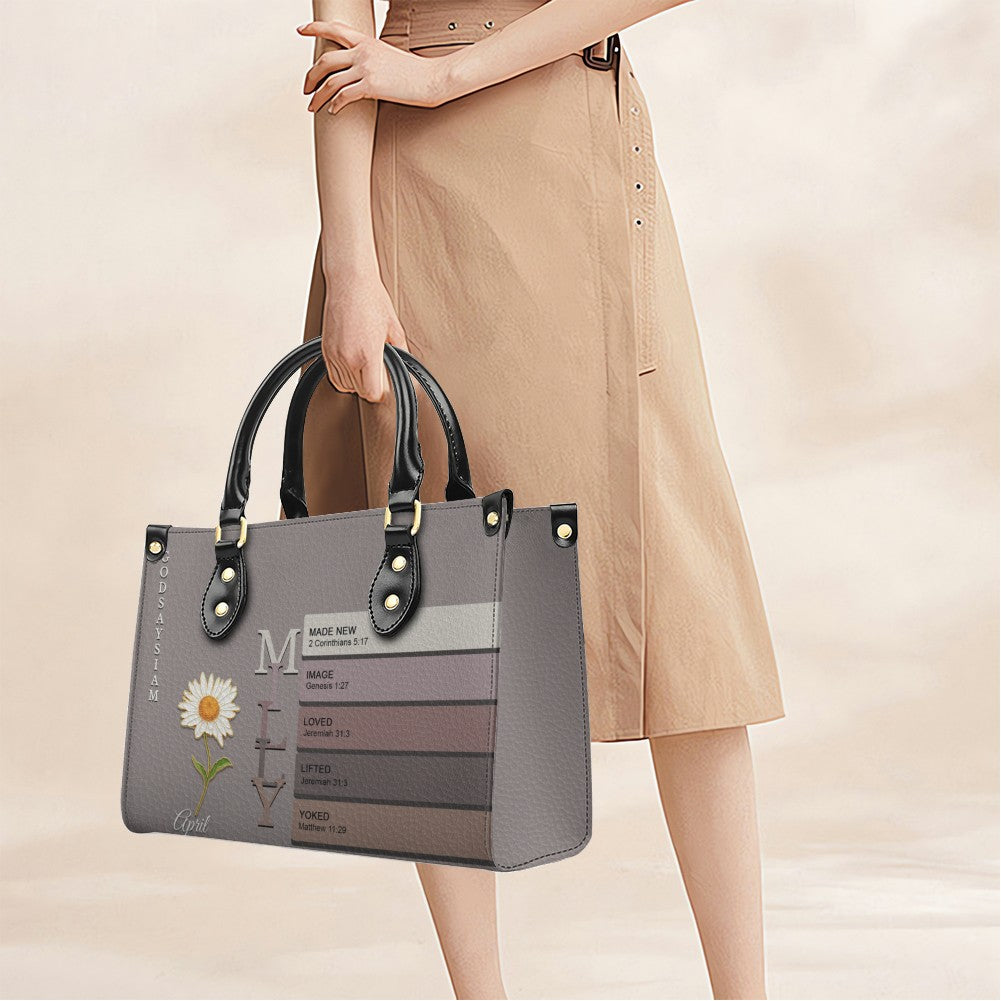 Custom Name & Birth Flower Leather Handbag