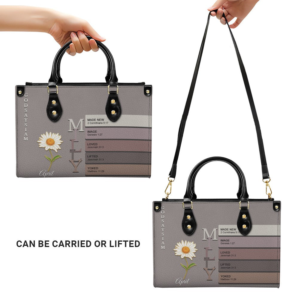 Custom Name & Birth Flower Leather Handbag