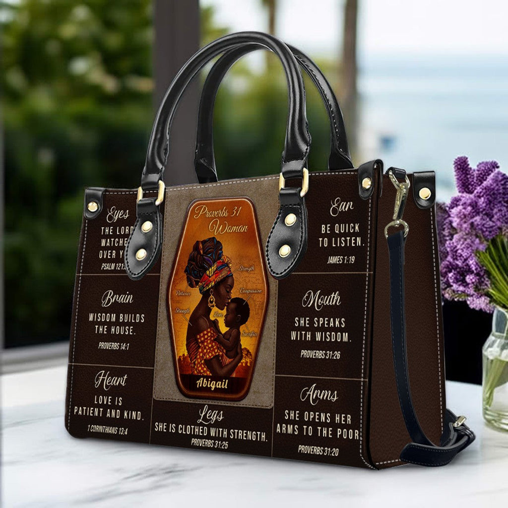 Personalized Proverbs 31 Woman Leather Handbag