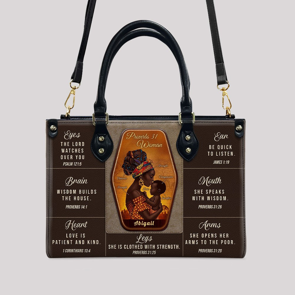 Personalized Proverbs 31 Woman Leather Handbag