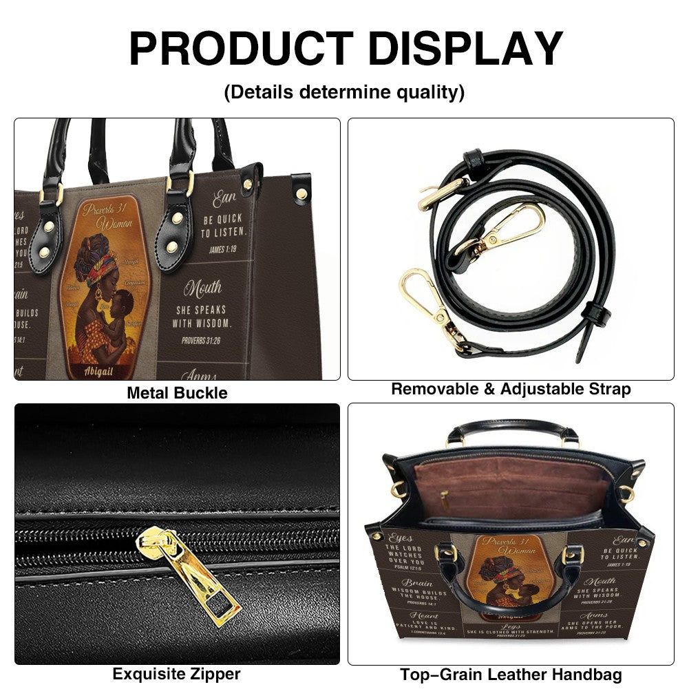 Personalized Proverbs 31 Woman Leather Handbag