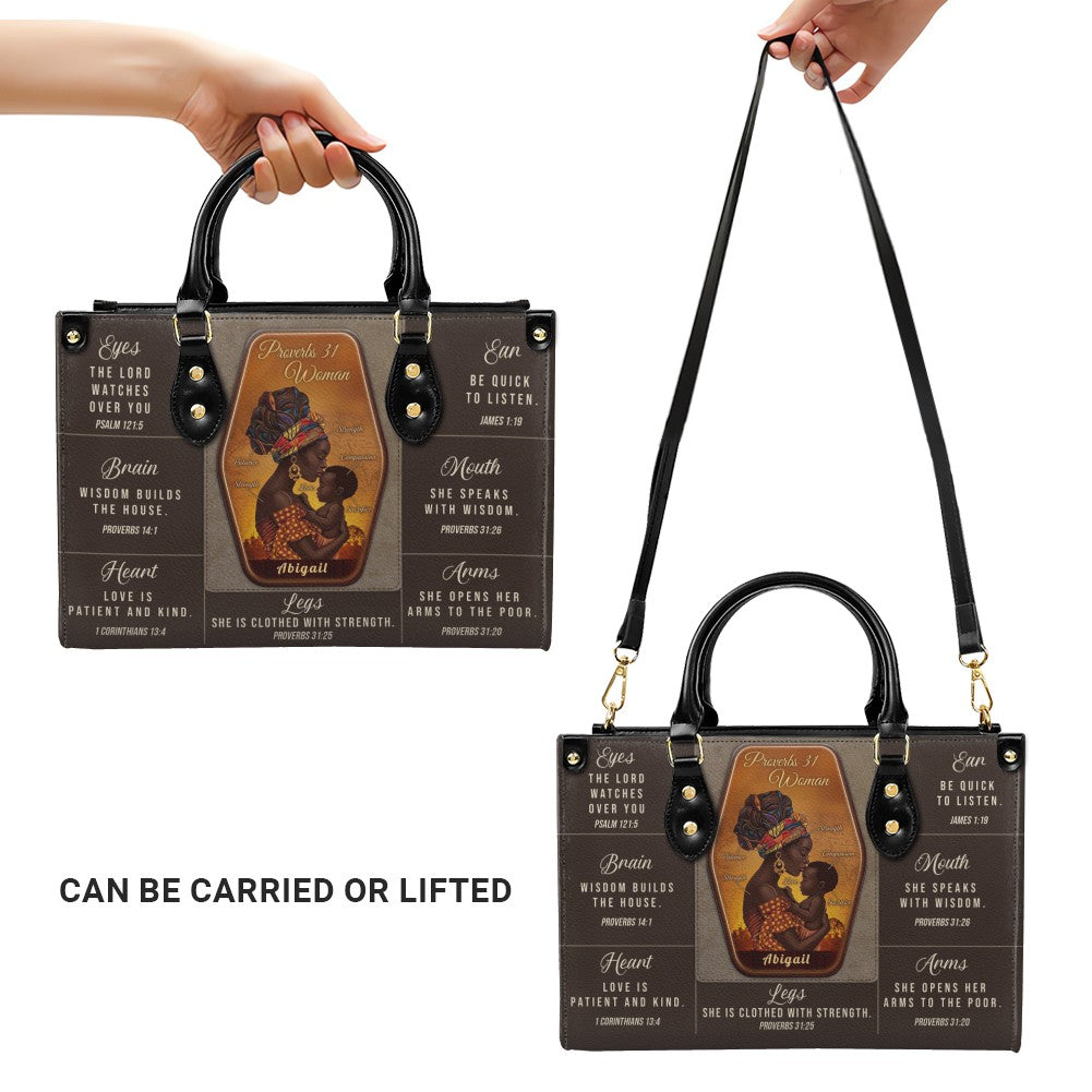 Personalized Proverbs 31 Woman Leather Handbag