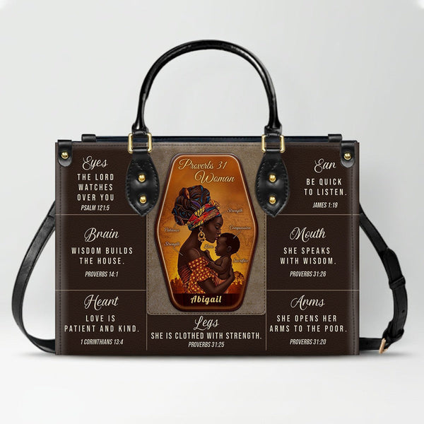 Personalized Proverbs 31 Woman Leather Handbag