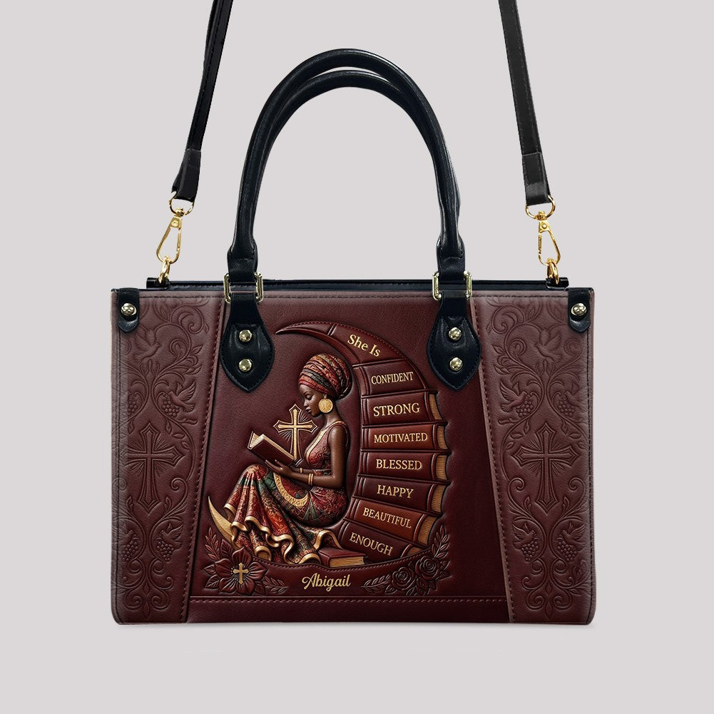 Personalized "She Is" Christian Leather Handbag