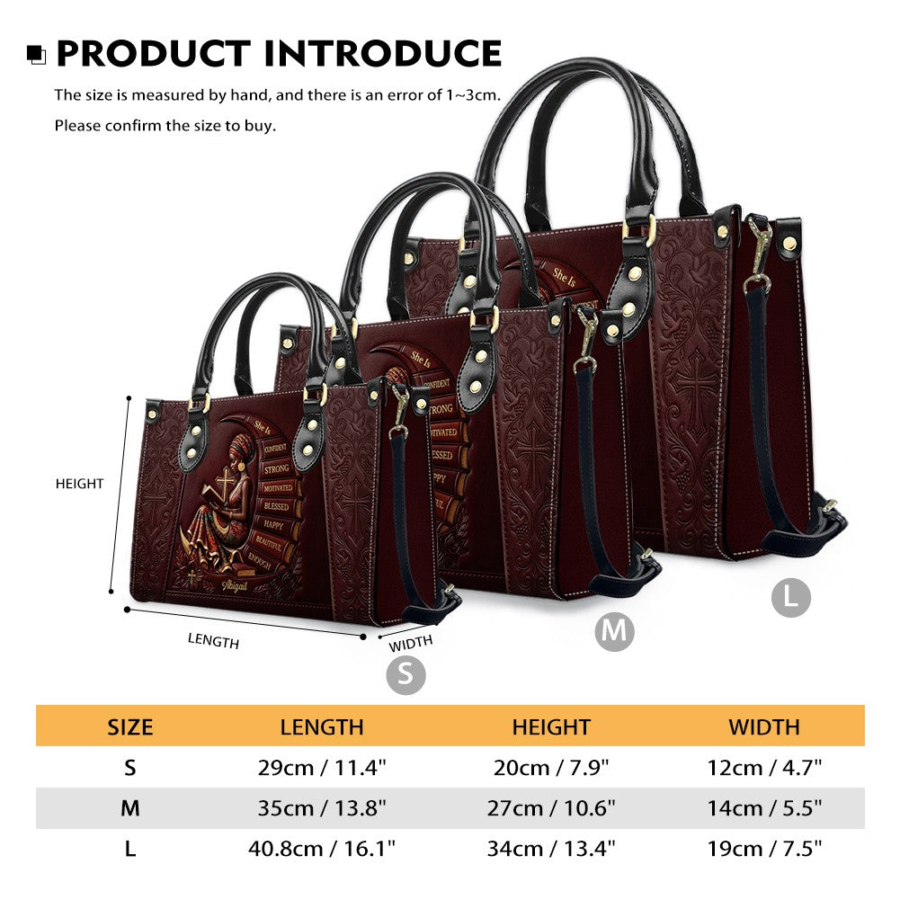 Personalized "She Is" Christian Leather Handbag