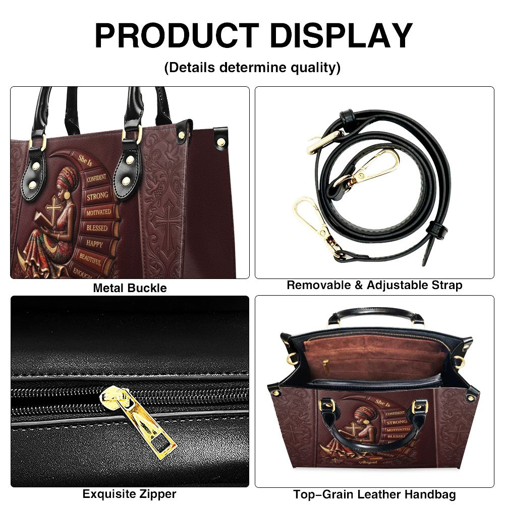 Personalized "She Is" Christian Leather Handbag