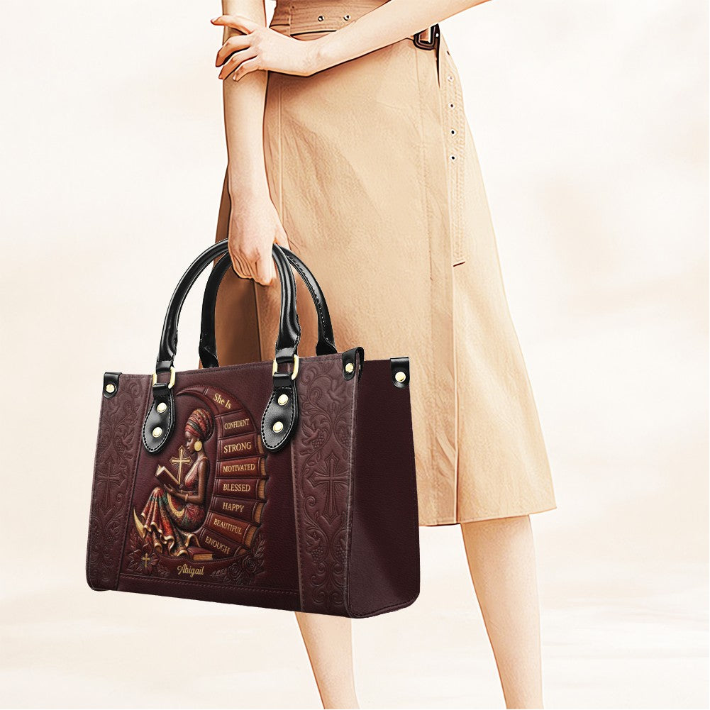 Personalized "She Is" Christian Leather Handbag