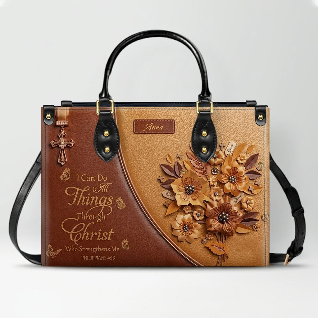 Personalized Christian Floral Leather Handbag