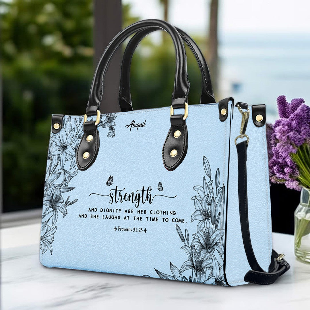 Personalized Blue Leather Handbag & Wallet Set