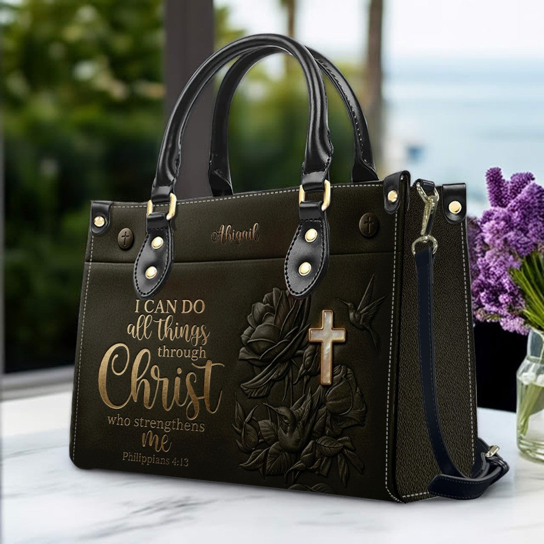 Personalized Floral Cross Leather Handbag