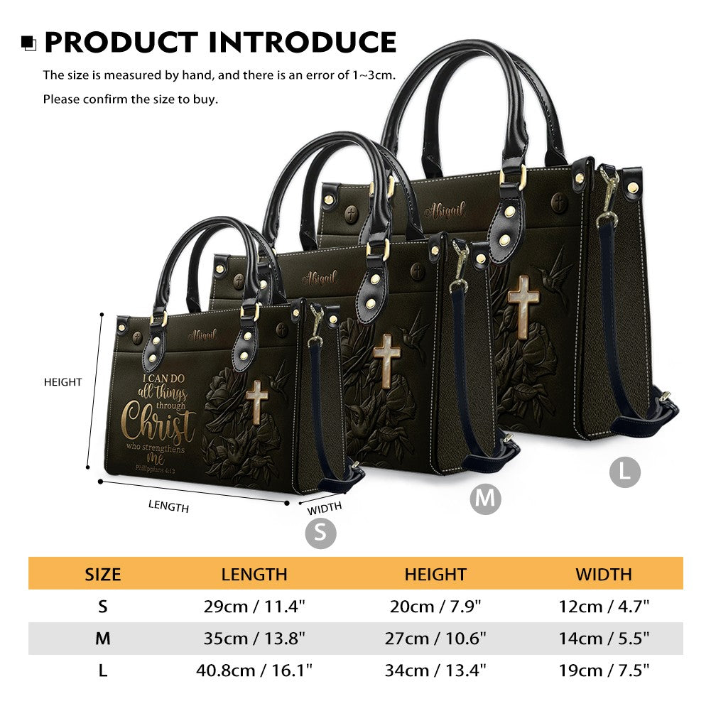 Personalized Floral Cross Leather Handbag