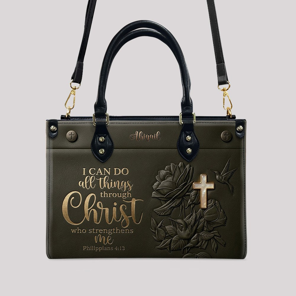 Personalized Floral Cross Leather Handbag