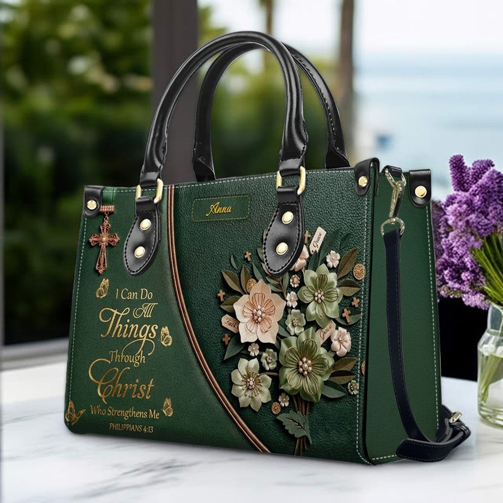 Personalized Christian Floral Leather Handbag