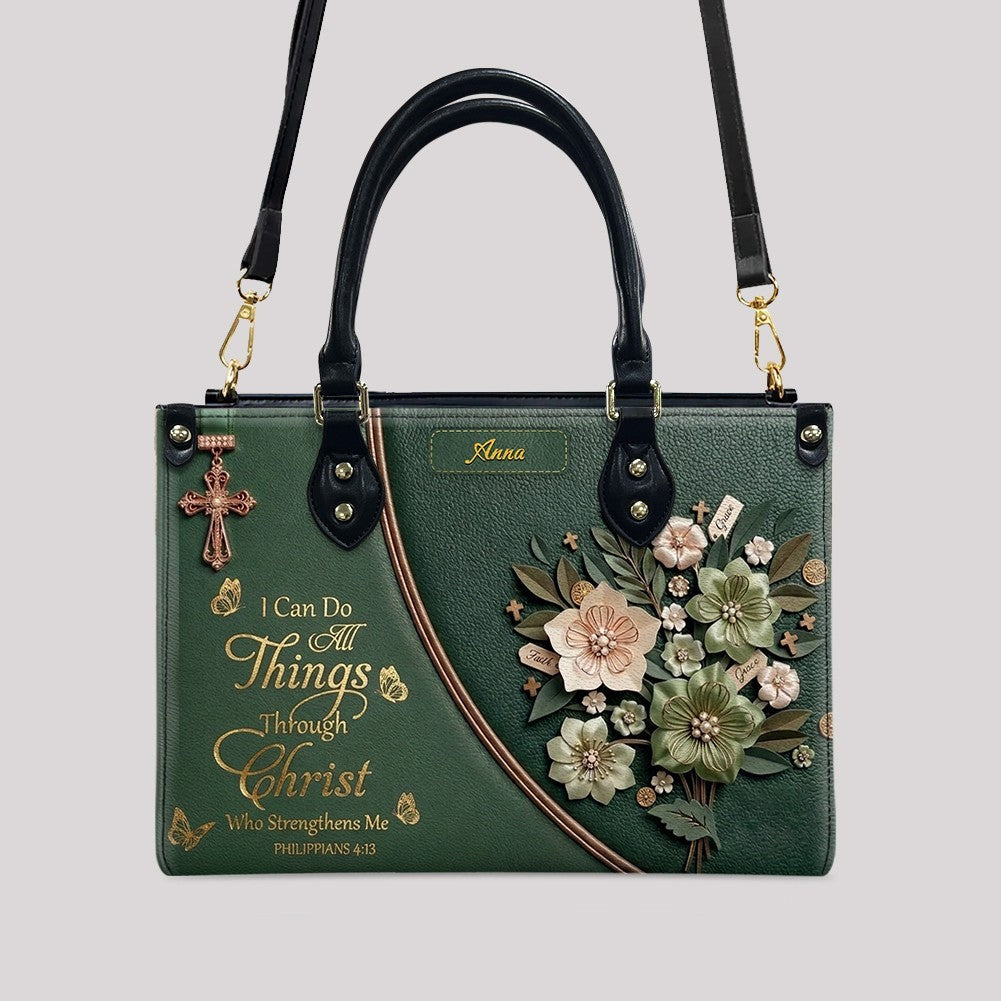 Custom Name Floral Christian Leather Handbag