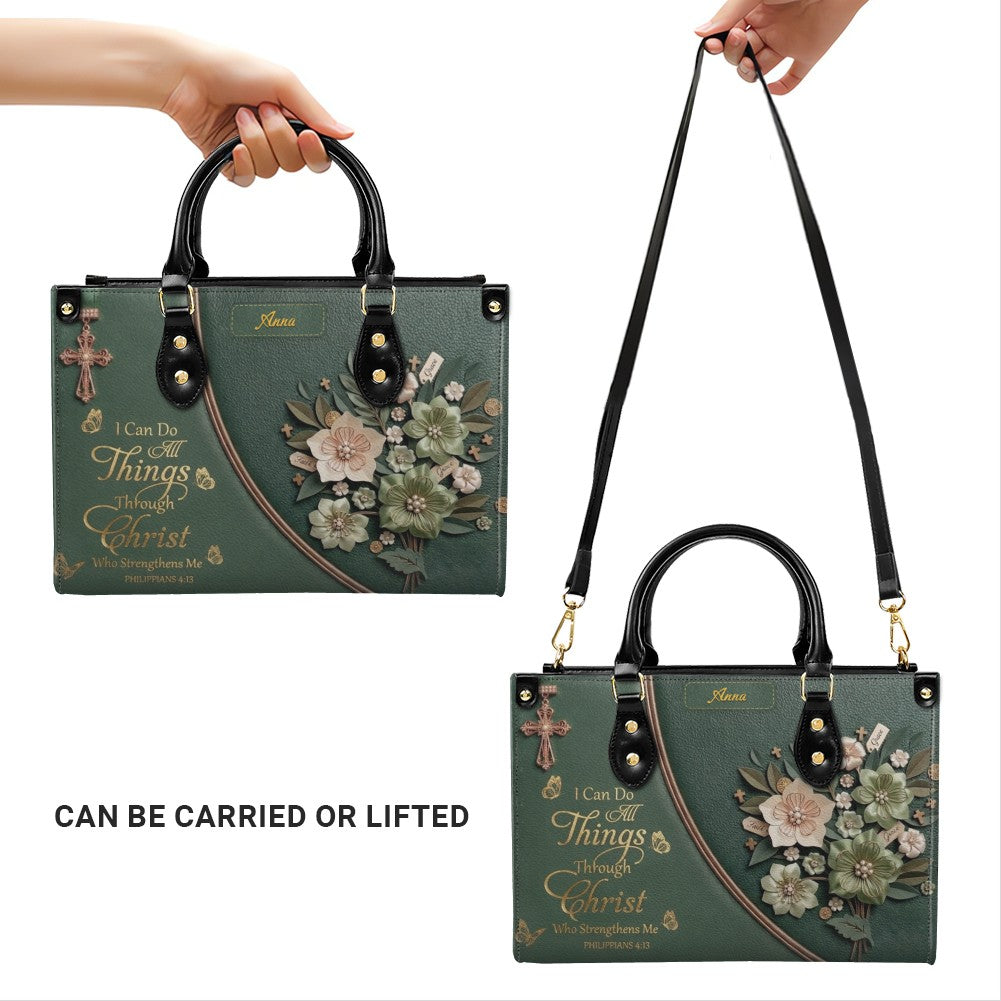 Custom Name Floral Christian Leather Handbag