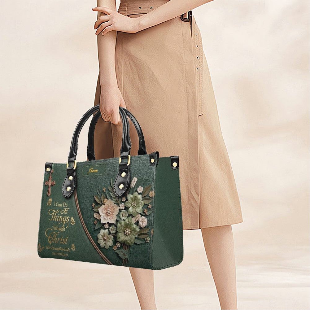 Personalized Christian Floral Leather Handbag