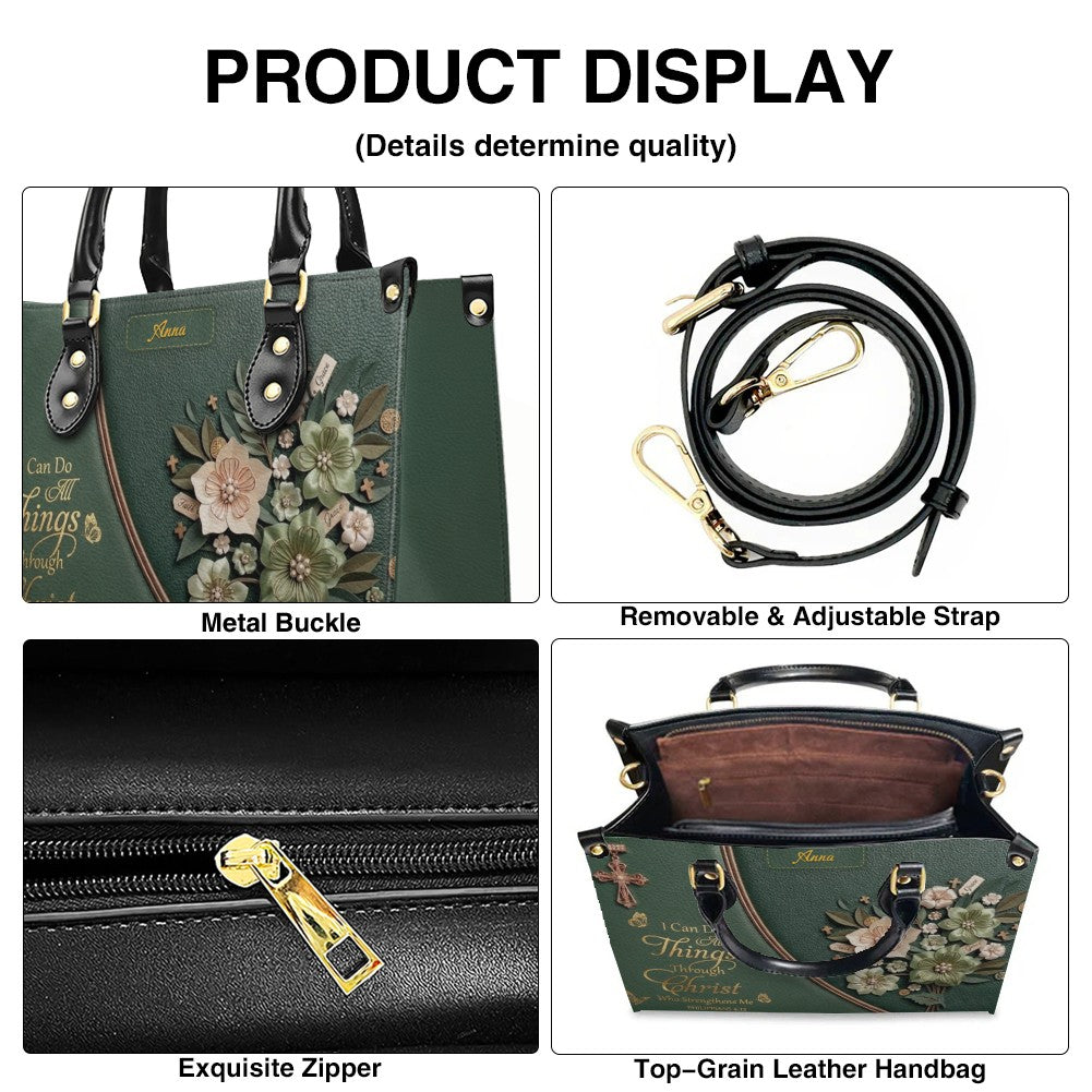 Custom Name Floral Christian Leather Handbag