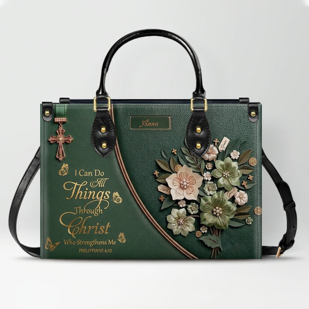 Personalized Christian Floral Leather Handbag