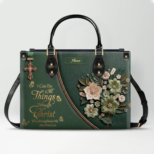 Custom Name Floral Christian Leather Handbag
