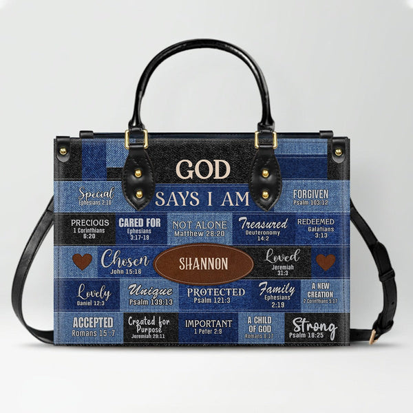 God Says I Am Strong Personalized Leather Tote Bag