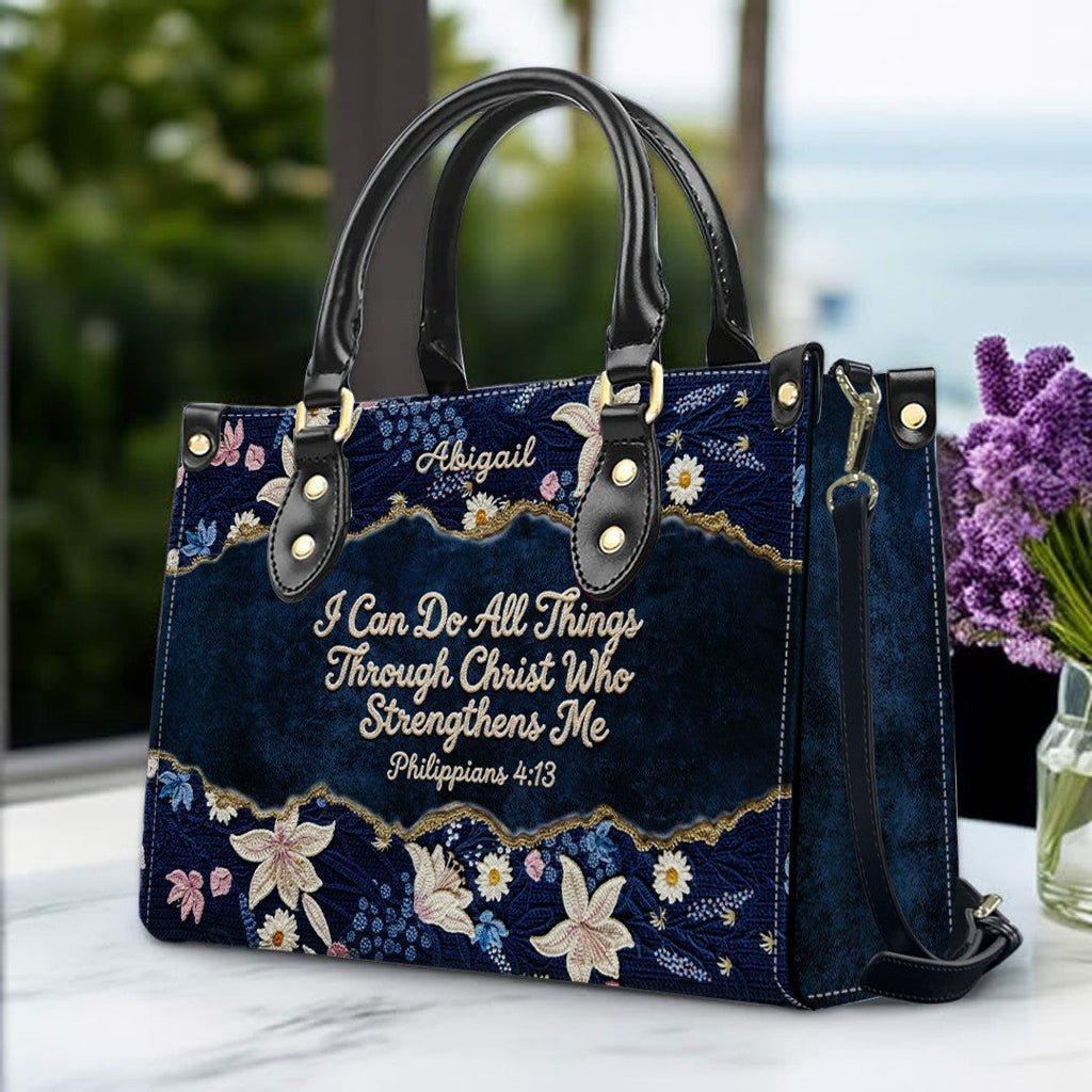 Personalized Floral Christian Leather Tote Bag