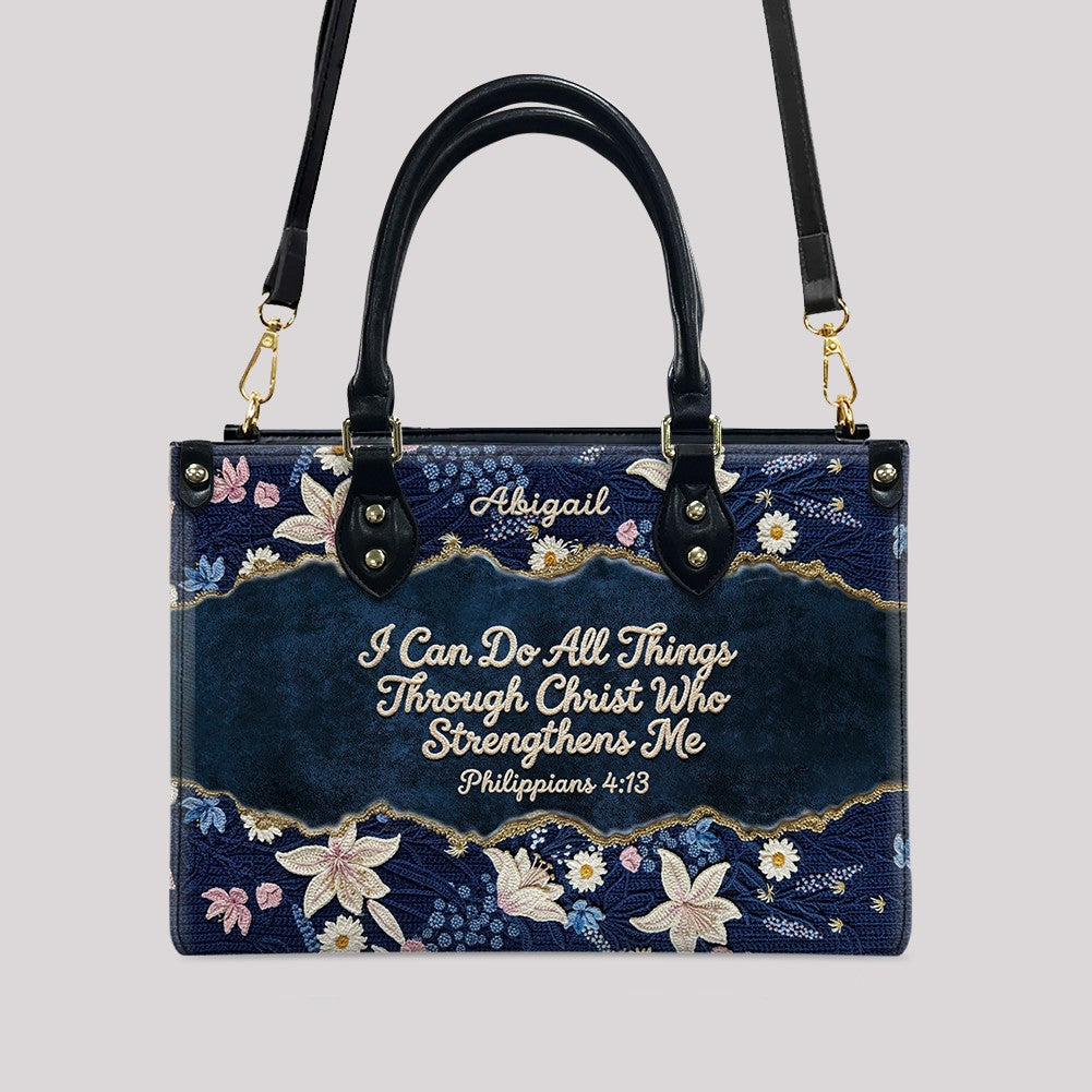 Personalized Floral Christian Leather Tote Bag