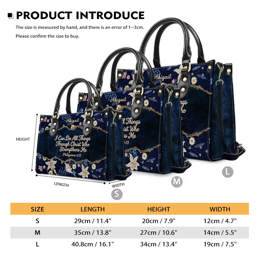 Personalized Floral Christian Leather Tote Bag
