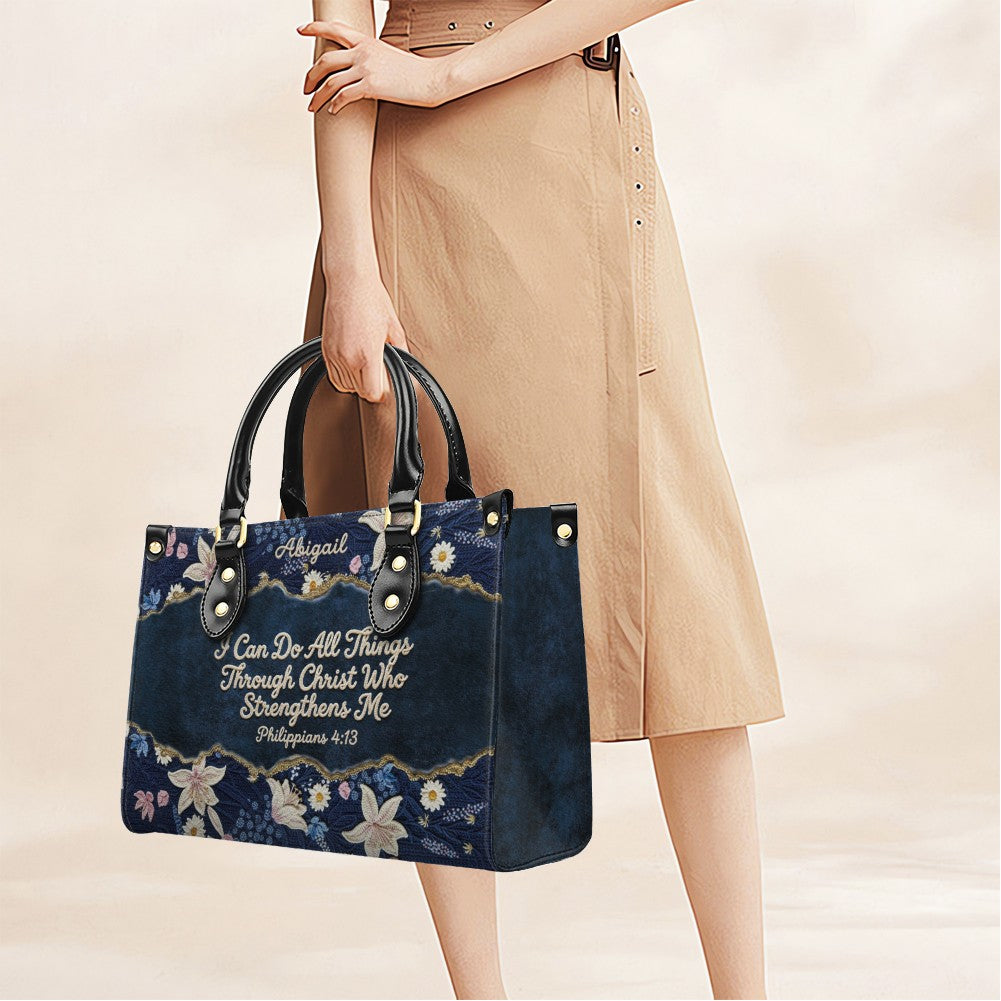 Personalized Floral Christian Leather Tote Bag