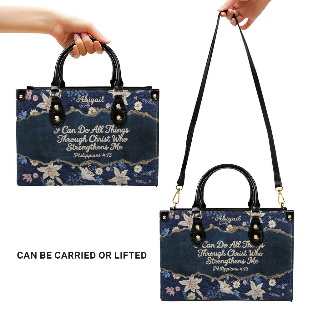 Personalized Floral Christian Leather Tote Bag