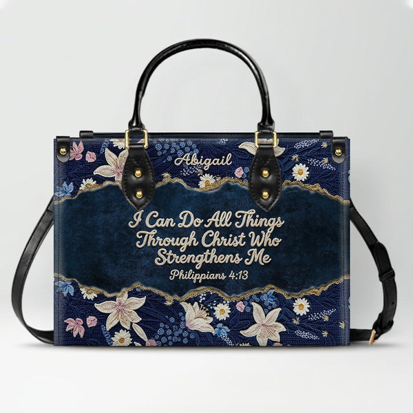 Personalized Floral Christian Leather Tote Bag