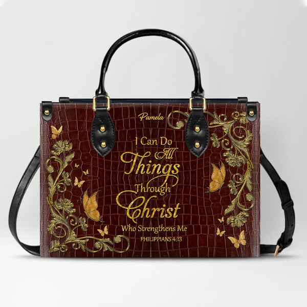 Personalized Burgundy Christian Leather Handbag