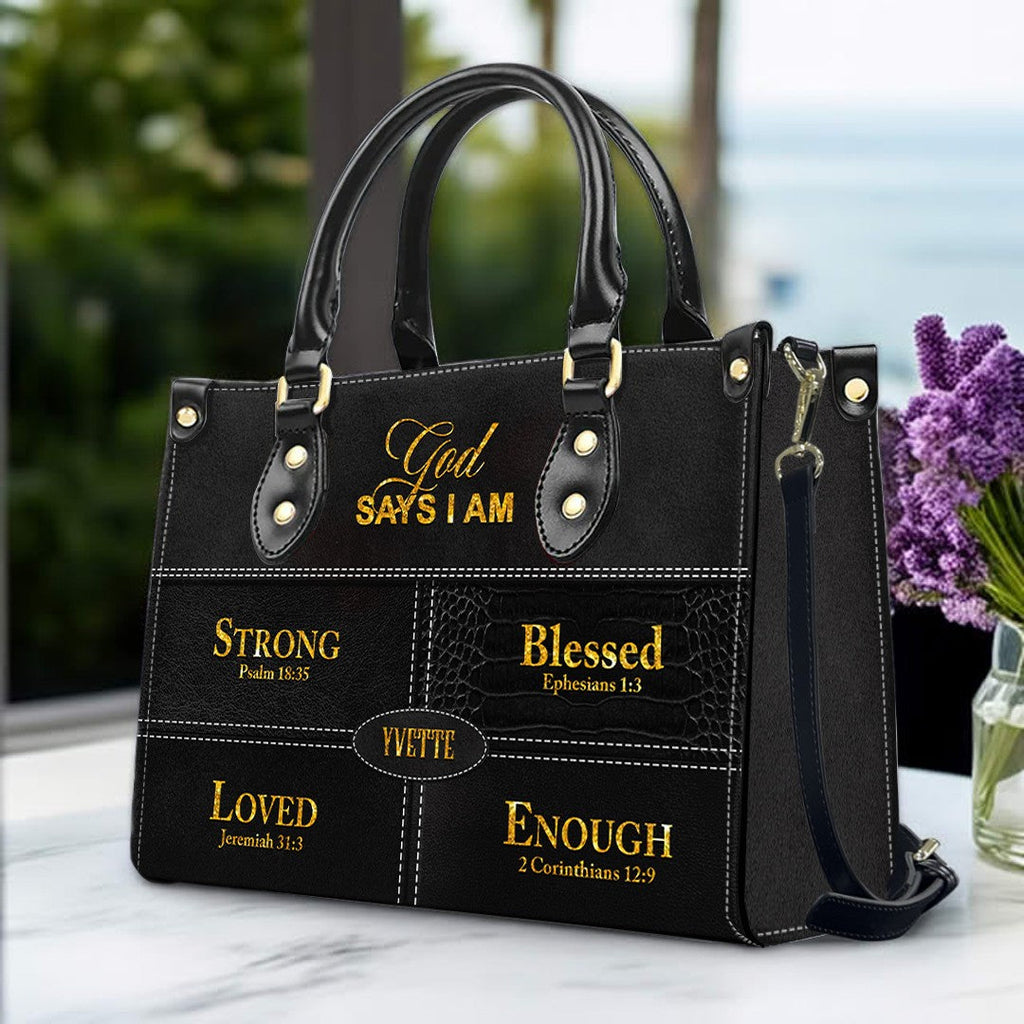 Personalized "God Says I Am" Leather Handbag