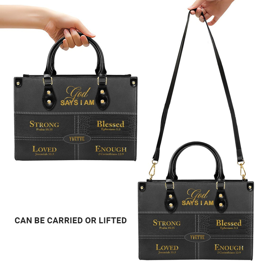 Personalized "God Says I Am" Leather Handbag