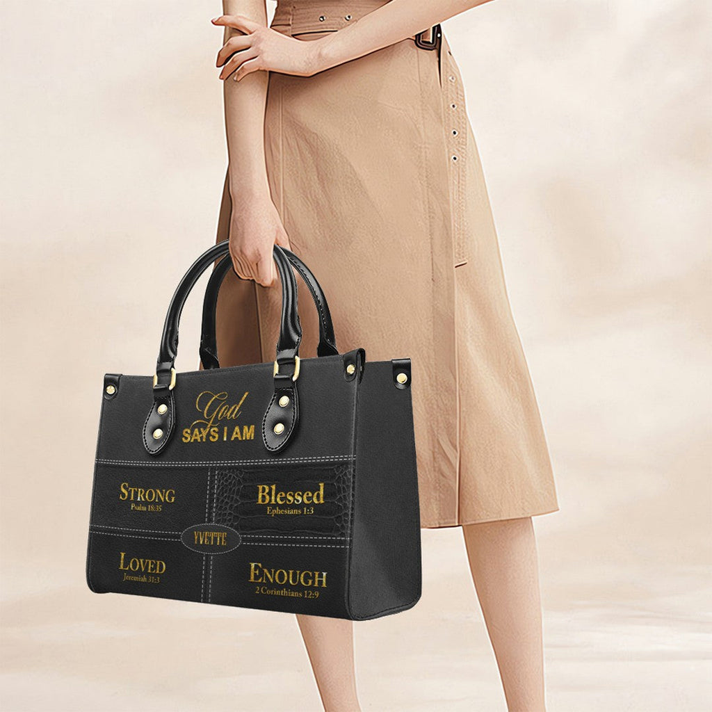 Personalized "God Says I Am" Leather Handbag
