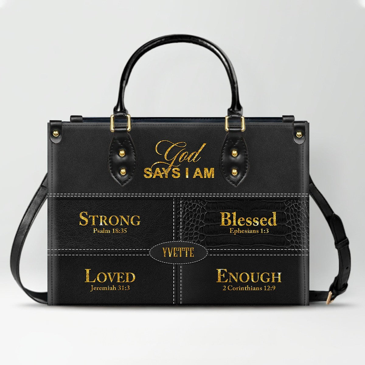 Personalized "God Says I Am" Leather Handbag