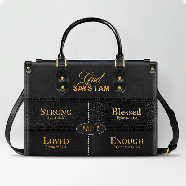 Personalized "God Says I Am" Leather Handbag
