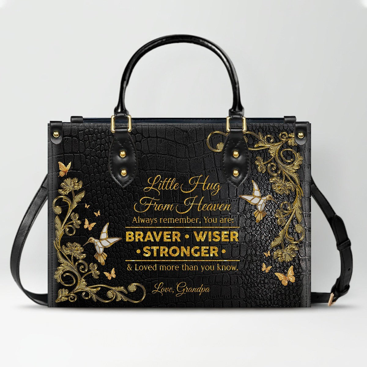 Personalized Little Hug From Heaven Leather Handbag
