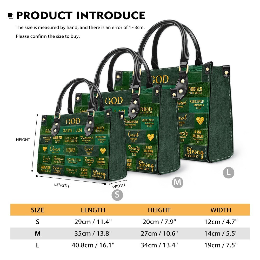 Personalized "God Says I Am" Leather Tote Bag