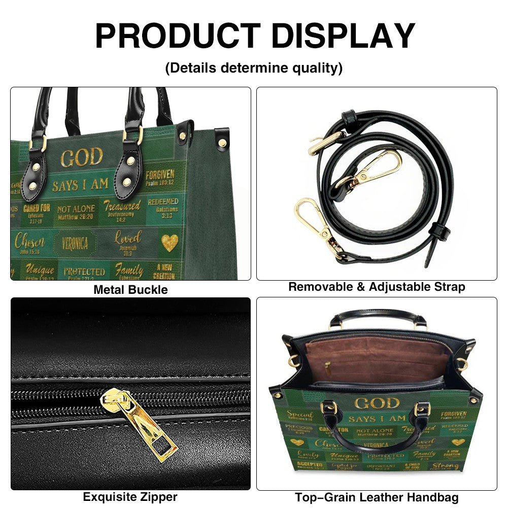 Personalized "God Says I Am" Leather Tote Bag