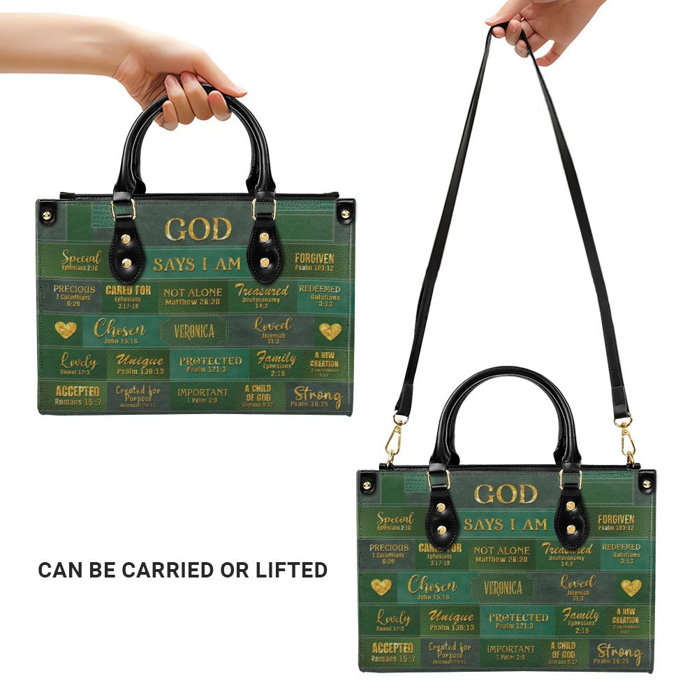 Personalized "God Says I Am" Leather Tote Bag