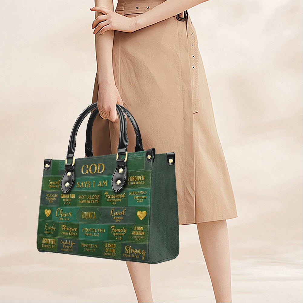 Personalized "God Says I Am" Leather Tote Bag
