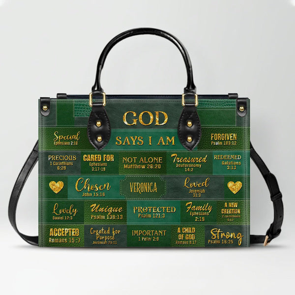 Personalized "God Says I Am" Leather Tote Bag