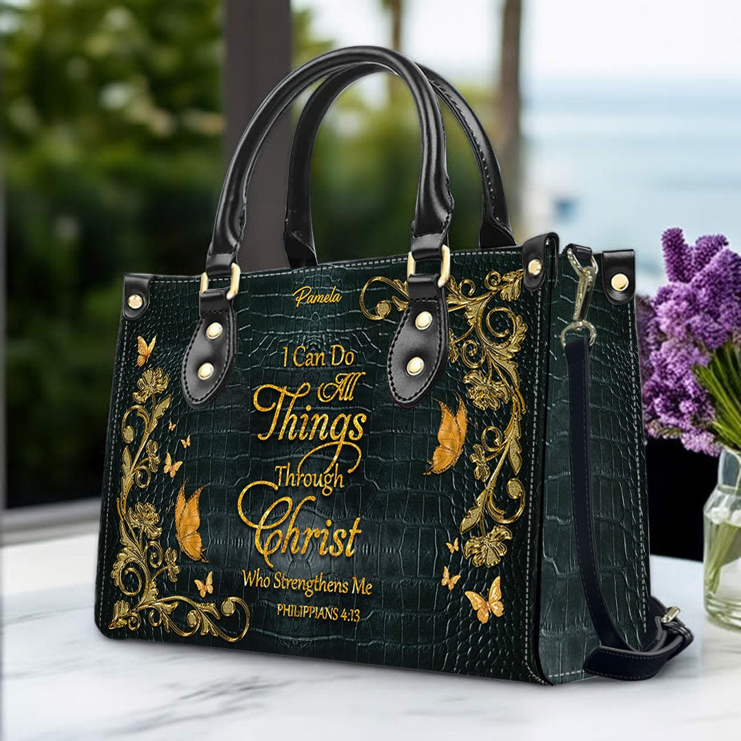 Custom Forest Green Christian Leather Handbag