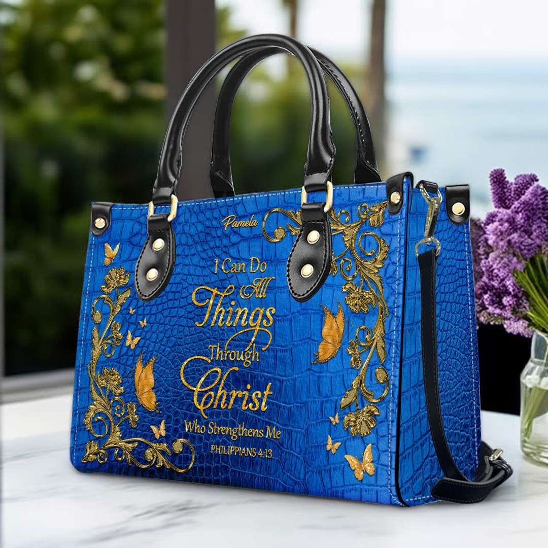 Personalized Bible Verse Leather Tote Bag