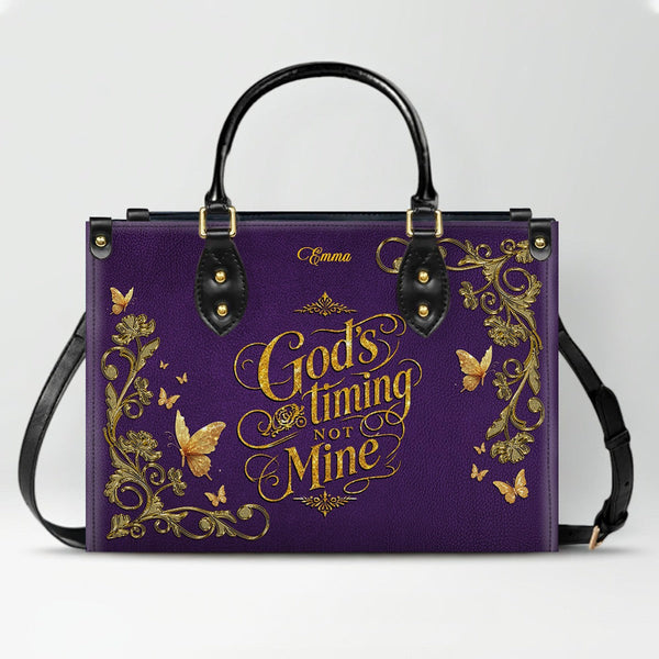 Personalized Purple Christian Leather Tote Bag