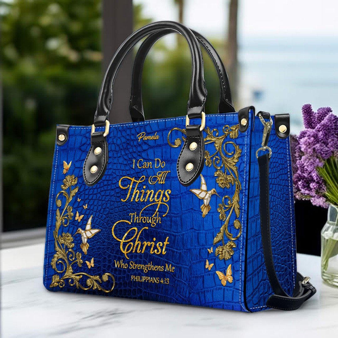 Personalized Philippians 4:13 Leather Tote Bag