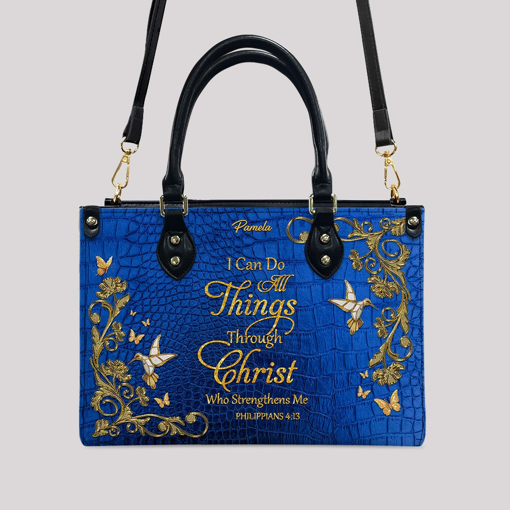 Personalized Philippians 4:13 Leather Tote Bag