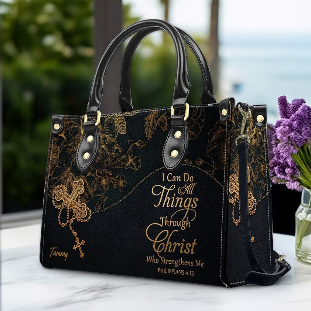 Personalized Cross Floral Leather Handbag