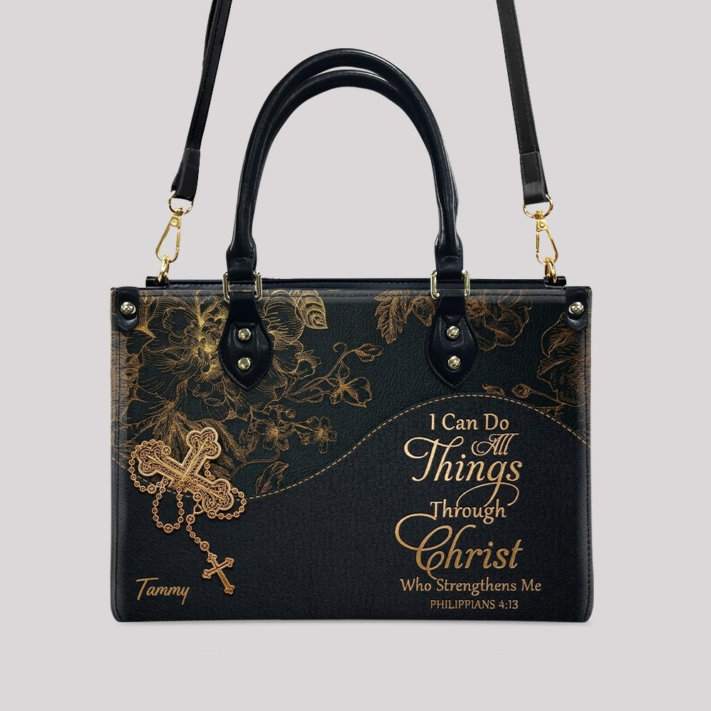 Personalized Cross Floral Leather Handbag